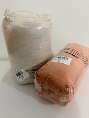 Plush Throw Blankets - Cream and Orange Set of Two